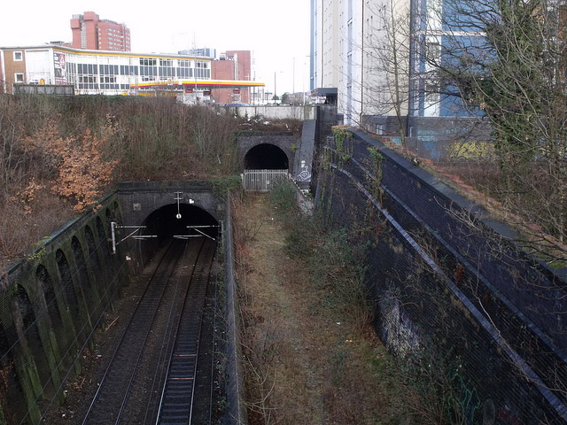 abandoned urban railway line